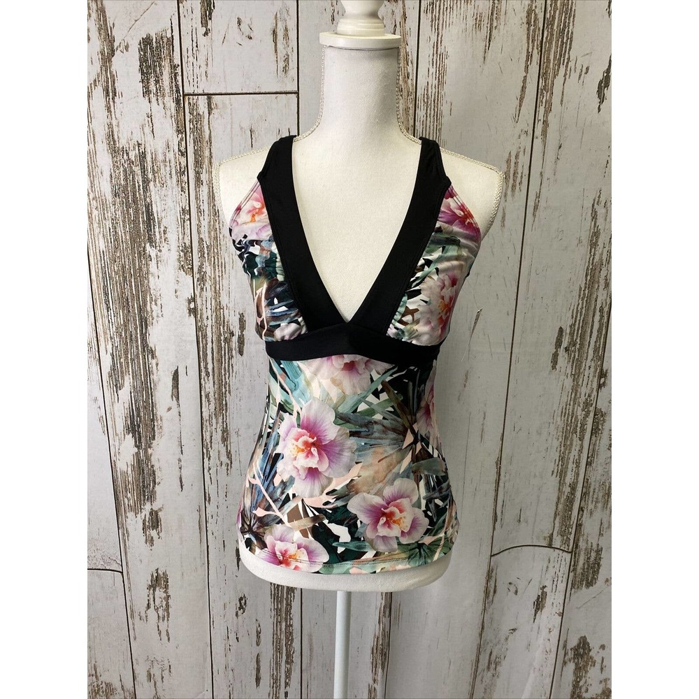 Floral and Black Tankini Top Size 6